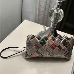 Artistic Newspaper Print Clutch with Black Strap